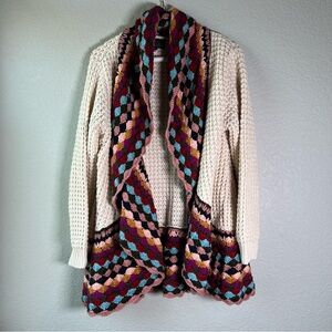 Bar III Crochet Sweater Open Cardigan Knit Multicolor Boho Top Knit Womens M/L